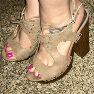 G By Guess Tan Wooden Heels